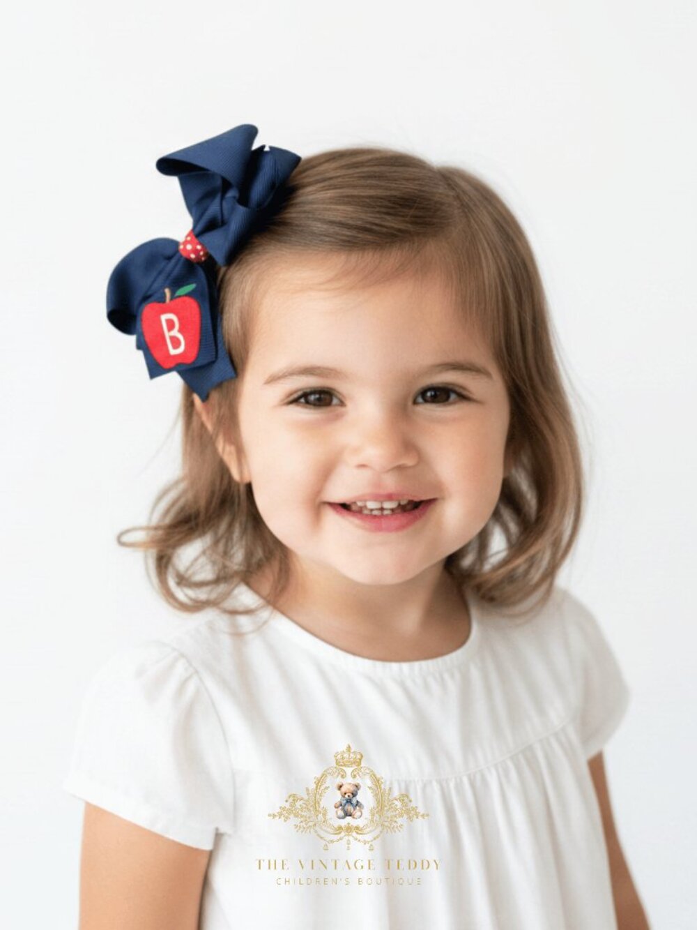 NWT Cute Girls Hair Bows Back to School Embroidered Grosgrain Ribbon Set of 2
